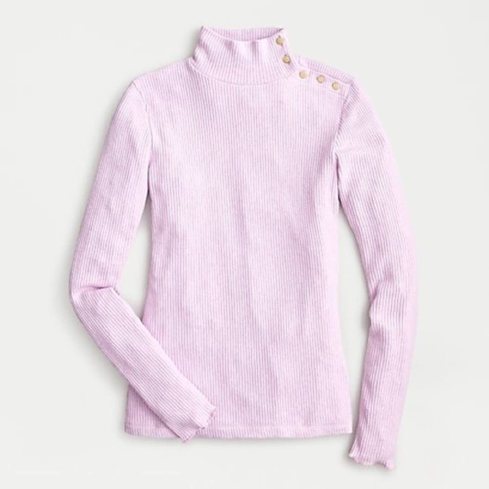 J.Crew Button-shoulder Ribbed Turtleneck Lilac XS - Picture 1 of 7